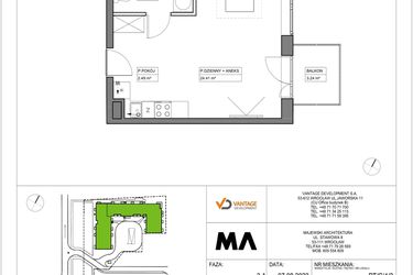 Rzut - Mieszkanie na sprzedaż 1 pokój o powierzchni 31,34 m² - numer PT/C/4/2 w Przystanek Tarnogaj