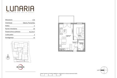 Rzut - Mieszkanie na sprzedaż 2 pokoje o powierzchni 41,14 m² - numer C14 w Lunaria