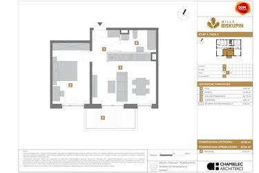 Rzut - Mieszkanie na sprzedaż 2 pokoje o powierzchni 45,06 m² - numer K.5 w Wille Biskupin II