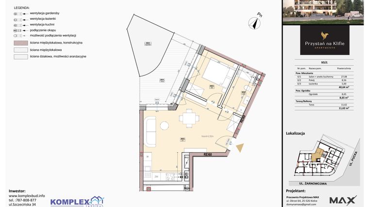 Rzut - Mieszkanie na sprzedaż 2 pokoje o powierzchni 40,67 m² - numer M5 w Przystań na Klifie