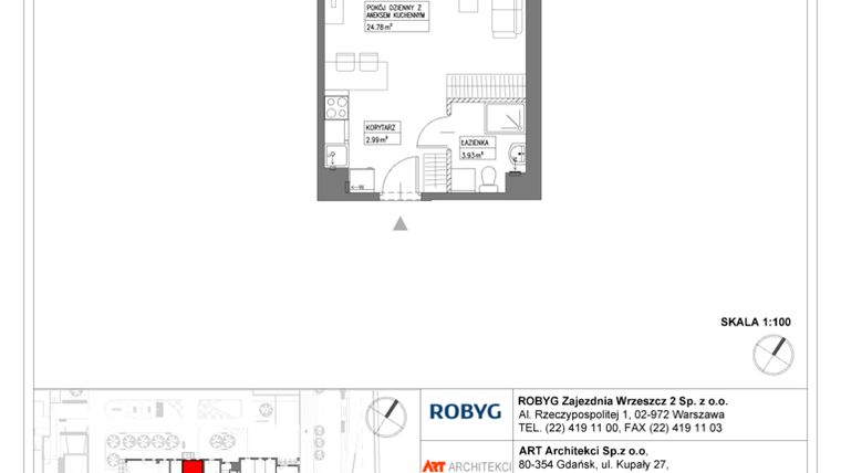 Rzut - Mieszkanie na sprzedaż 1 pokój o powierzchni 31,69 m² - numer I1.2M14 w Nowa Wałowa bud. I1