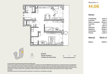 Rzut - Mieszkanie na sprzedaż 3 pokoje o powierzchni 78,74 m² - numer M06 w Baja Piaśniki