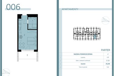 Rzut - Mieszkanie na sprzedaż 1 pokój o powierzchni 25,94 m² - numer 006 w Linea Mare Mrzeżyno