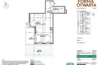 Rzut - Mieszkanie na sprzedaż 2 pokoje o powierzchni 53,24 m² - numer C2-6 w Forma Otwarta etap C
