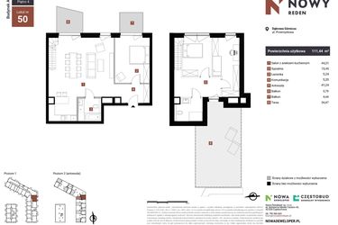 Rzut - Mieszkanie na sprzedaż 3 pokoje o powierzchni 111,44 m² - numer A50-I w Nowy Reden