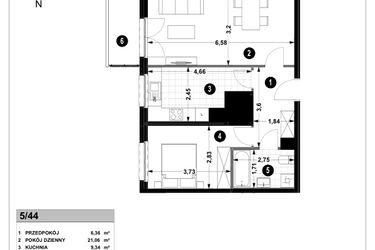 Rzut - Mieszkanie na sprzedaż 2 pokoje o powierzchni 52,94 m² - numer 3A.5/44 w Nowa Winnica