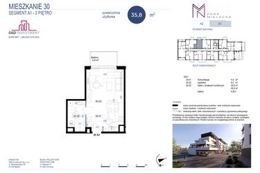 Rzut - Mieszkanie na sprzedaż 1 pokój o powierzchni 35,8 m² - numer A1-30 w Park Mielecka