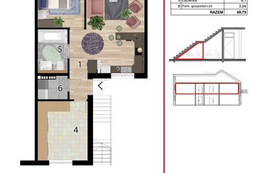 Rzut - Mieszkanie na sprzedaż 4 pokoje o powierzchni 69,79 m² - numer D2D-IV w Osiedle Przyjazne Quart - etap IV
