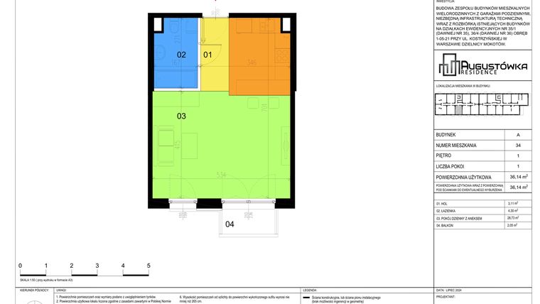 Rzut - Mieszkanie na sprzedaż 1 pokój o powierzchni 36,14 m² - numer A34 w Augustówka Residence