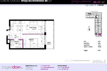 Rzut - Mieszkanie na sprzedaż 2 pokoje o powierzchni 40,17 m² - numer 7 w Wojciechowska Square