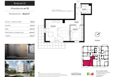Rzut - Mieszkanie na sprzedaż 2 pokoje o powierzchni 46,23 m² - numer 13 w Novum Rumia - bud. 22