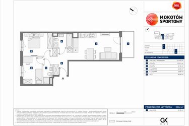 Rzut - Mieszkanie na sprzedaż 3 pokoje o powierzchni 58,64 m² - numer A.30 w Mokotów Sportowy