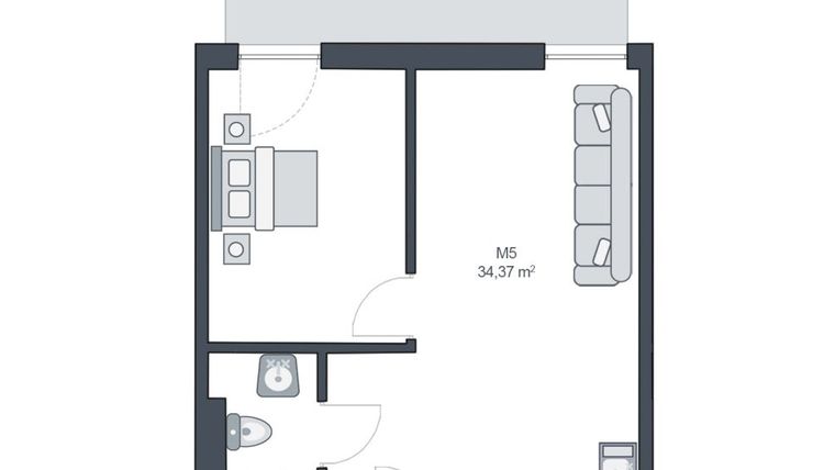 Rzut - Mieszkanie na sprzedaż 2 pokoje o powierzchni 34,37 m² - numer M5 w TARASY GĄSKI