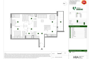 Rzut - Mieszkanie na sprzedaż 3 pokoje o powierzchni 70,76 m² - numer 1.3.C.70 w Osiedle Urbino