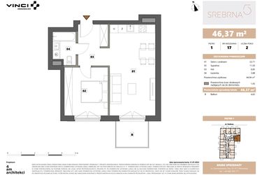 Rzut - Mieszkanie na sprzedaż 2 pokoje o powierzchni 46,37 m² - numer 17 w Srebrna 5