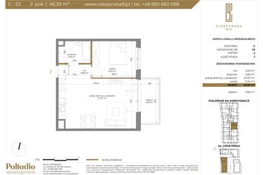 Rzut - Mieszkanie na sprzedaż 2 pokoje o powierzchni 46,39 m² - numer C-53 w Cieszyńska 9 budynek B i C