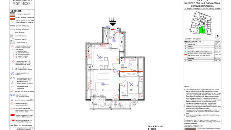 Rzut - Mieszkanie na sprzedaż 2 pokoje o powierzchni 47,94 m² - numer 16 w Apartamenty Pustułeczki