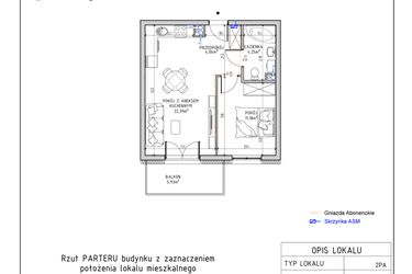 Rzut - Mieszkanie na sprzedaż 2 pokoje o powierzchni 41,88 m² - numer 28 w Harmonia bud. M3