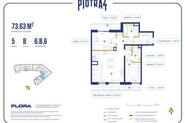 Rzut - Mieszkanie na sprzedaż 3 pokoje o powierzchni 73,63 m² - numer 6.B.6 w Piotra 4