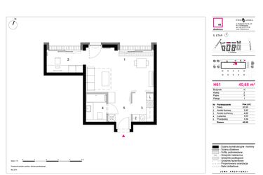 Rzut - Mieszkanie na sprzedaż 1 pokój o powierzchni 40,68 m² - numer H61 w 19. Dzielnica Etap V