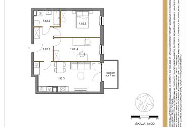 Rzut - Mieszkanie na sprzedaż 3 pokoje o powierzchni 62,7 m² - numer 82 w Osiedle Sfera etap II