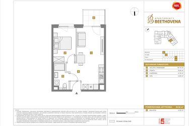 Rzut - Mieszkanie na sprzedaż 2 pokoje o powierzchni 36,66 m² - numer D37 w Apartamenty Beethovena etap 2