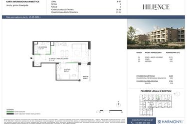 Rzut - Mieszkanie na sprzedaż 2 pokoje o powierzchni 36,09 m² - numer B-37 w Hillence etap 2