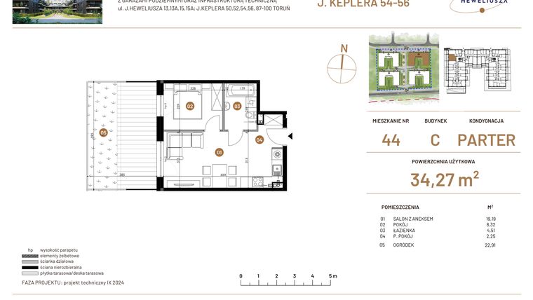 Rzut - Mieszkanie na sprzedaż 2 pokoje o powierzchni 34,27 m² - numer JAR-III-C-LM-M44 w Osiedle JAR Heweliusza etap III