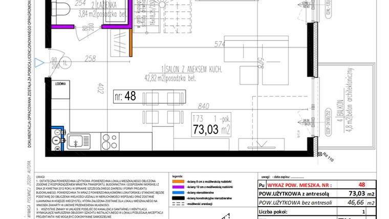 Rzut - Mieszkanie na sprzedaż 1 pokój o powierzchni 73,03 m² - numer 48 w Strumykowa