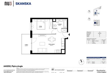 Rzut - Mieszkanie na sprzedaż 2 pokoje o powierzchni 40,68 m² - numer AA0202 w NU3 Warszawa Wola