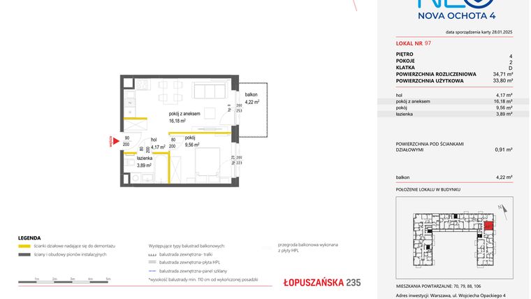 Rzut - Mieszkanie na sprzedaż 2 pokoje o powierzchni 34,71 m² - numer 97 w Neo Nova Ochota 4
