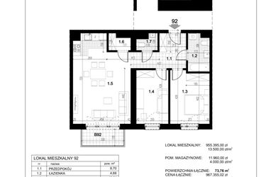Rzut - Mieszkanie na sprzedaż 3 pokoje o powierzchni 73,76 m² - numer C.92 w Przewóz 4