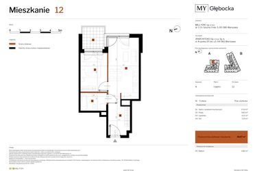 Rzut - Mieszkanie na sprzedaż 2 pokoje o powierzchni 38,67 m² - numer 12 w MY Głębocka