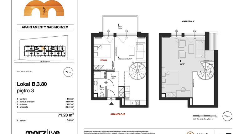 Rzut - Mieszkanie na sprzedaż 3 pokoje o powierzchni 71,2 m² - numer B.3.80 w Morzlive