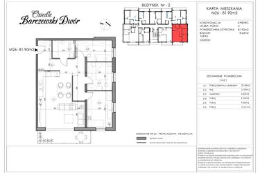 Rzut - Mieszkanie na sprzedaż 4 pokoje o powierzchni 81,9 m² - numer 26 w Osiedle Barczewski Dwór etap II