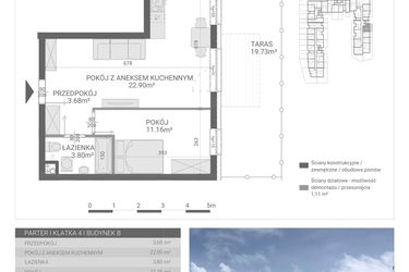 Rzut - Mieszkanie na sprzedaż 2 pokoje o powierzchni 41,54 m² - numer 82. w Osiedle Parkowa etap B
