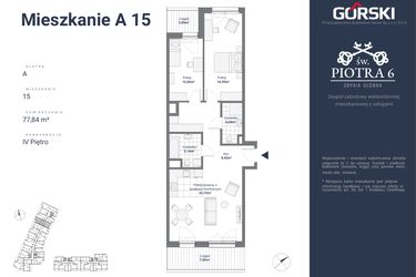 Rzut - Mieszkanie na sprzedaż 3 pokoje o powierzchni 77,84 m² - numer A15 w Św. Piotra