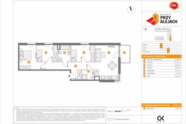 Rzut - Mieszkanie na sprzedaż 4 pokoje o powierzchni 78,23 m² - numer 3.1.D.19 w Osiedle przy Alejach etap 3