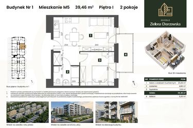 Rzut - Mieszkanie na sprzedaż 2 pokoje o powierzchni 39,46 m² - numer B1.M5 w Osiedle Zielona Chorzowska