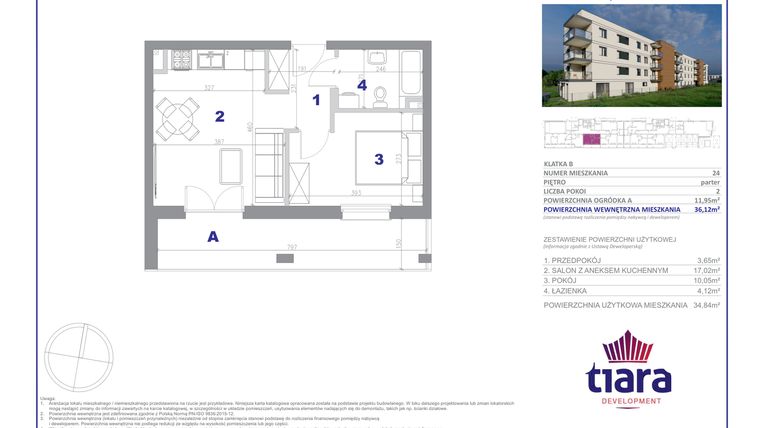 Rzut - Mieszkanie na sprzedaż 2 pokoje o powierzchni 36,12 m² - numer 24 w Osiedle Janowiecka