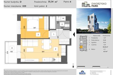 Rzut - Mieszkanie na sprzedaż 2 pokoje o powierzchni 35,34 m² - numer 39 w Dworzysko Park - Etap III