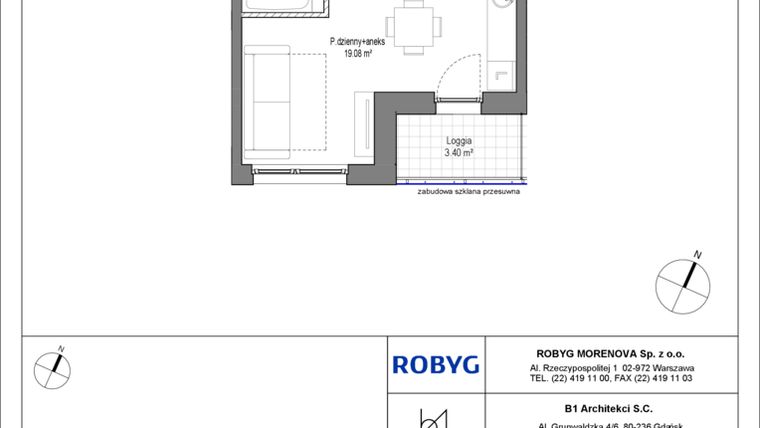 Rzut - Mieszkanie na sprzedaż 1 pokój o powierzchni 25,58 m² - numer C.4M04 w Leszczyńskich 2