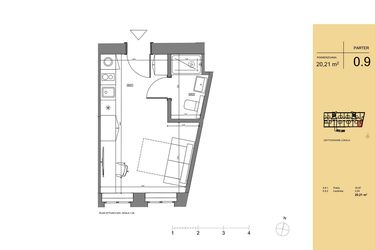 Rzut - Mieszkanie na sprzedaż 1 pokój o powierzchni 20,21 m² - numer 0.9 w Rezydencja San Petrus
