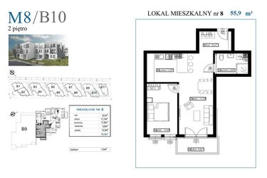 Rzut - Mieszkanie na sprzedaż 2 pokoje o powierzchni 55,9 m² - numer B10M8 w Przystań Rumia