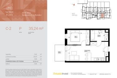 Rzut - Mieszkanie na sprzedaż 2 pokoje o powierzchni 35,24 m² - numer M2_NF.c w Nowe Flisy II