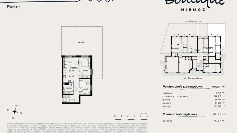 Rzut - Mieszkanie na sprzedaż 3 pokoje o powierzchni 59,57 m² - numer 4 w Boutique NIEMCZ