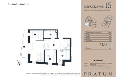 Rzut - Mieszkanie na sprzedaż 4 pokoje o powierzchni 73,47 m² - numer M15 w Pratum Apartamenty Etap I