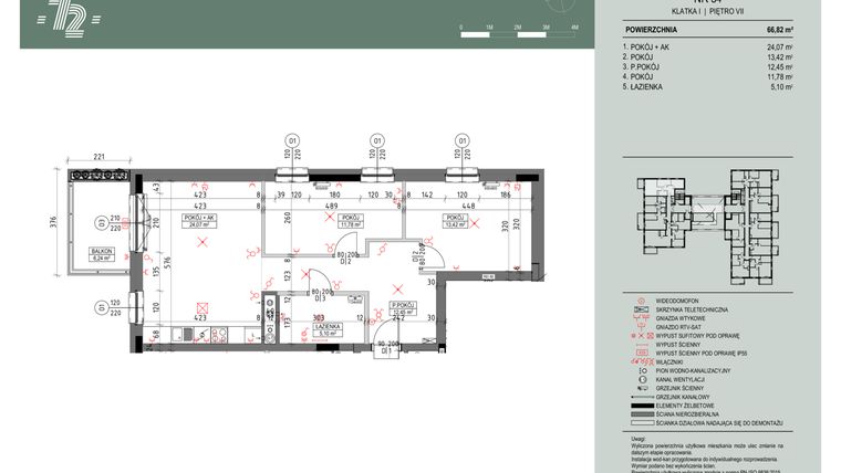 Rzut - Mieszkanie na sprzedaż 3 pokoje o powierzchni 66,85 m² - numer 34 w Wspólnota Mieszkaniowa Gajowa 72