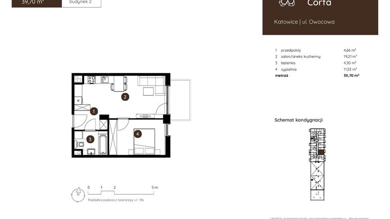 Rzut - Mieszkanie na sprzedaż 2 pokoje o powierzchni 39,7 m² - numer 2.A.7.06 w Murapol Corfa