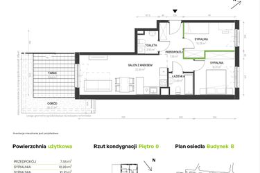 Rzut - Mieszkanie na sprzedaż 3 pokoje o powierzchni 57,64 m² - numer B/A/1 w Augustowska Vita